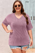 Corded Textured V Neck Drop Shoulder Plus Size Tee