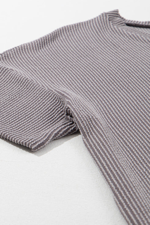 Corded Textured V Neck Drop Shoulder Plus Size Tee