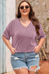 Corded Textured V Neck Drop Shoulder Plus Size Tee