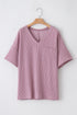 Corded Textured V Neck Drop Shoulder Plus Size Tee