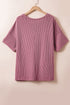 Corded Textured V Neck Drop Shoulder Plus Size Tee