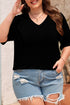 Corded Textured V Neck Drop Shoulder Plus Size Tee