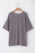 Corded Textured V Neck Drop Shoulder Plus Size Tee