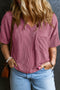 Corded Textured V Neck Drop Shoulder Plus Size Tee