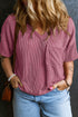 Corded Textured V Neck Drop Shoulder Plus Size Tee