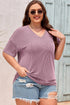 Corded Textured V Neck Drop Shoulder Plus Size Tee
