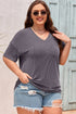 Corded Textured V Neck Drop Shoulder Plus Size Tee