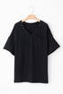 Corded Textured V Neck Drop Shoulder Plus Size Tee