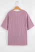Corded Textured V Neck Drop Shoulder Plus Size Tee