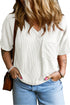 Corded Textured V Neck Drop Shoulder Plus Size Tee