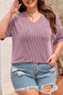Corded Textured V Neck Drop Shoulder Plus Size Tee