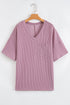 Corded Textured V Neck Drop Shoulder Plus Size Tee