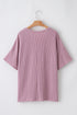 Corded Textured V Neck Drop Shoulder Plus Size Tee
