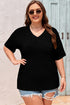 Corded Textured V Neck Drop Shoulder Plus Size Tee