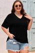 Corded Textured V Neck Drop Shoulder Plus Size Tee