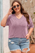 Corded Textured V Neck Drop Shoulder Plus Size Tee