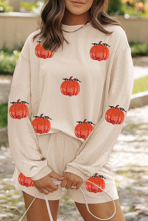 Corded Twisted Rib Sequin Pumpkin Patched Graphic Set
