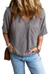 Corded V Neck Chest Pocket Loose T-shirt