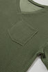 Corded V Neck Short Sleeve Loose Fit Pocket Tee