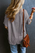 Corded V Neck Short Sleeve Loose Fit Pocket Tee