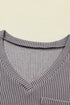 Corded V Neck Short Sleeve Loose Fit Pocket Tee