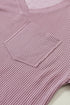 Corded V Neck Short Sleeve Loose Fit Pocket Tee