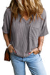 Corded V Neck Short Sleeve Loose Fit Pocket Tee