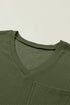 Corded V Neck Short Sleeve Loose Fit Pocket Tee