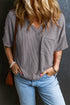 Corded V Neck Short Sleeve Loose Fit Pocket Tee