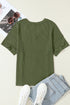 Corded V Neck Short Sleeve Loose Fit Pocket Tee