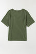 Corded V Neck Short Sleeve Loose Fit Pocket Tee