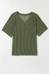 Corded V Neck Short Sleeve Loose Fit Pocket Tee