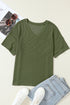 Corded V Neck Short Sleeve Loose Fit Pocket Tee