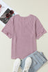 Corded V Neck Short Sleeve Loose Fit Pocket Tee
