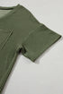 Corded V Neck Short Sleeve Loose Fit Pocket Tee