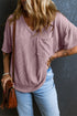 Corded V Neck Short Sleeve Loose Fit Pocket Tee