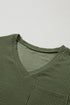 Corded V Neck Short Sleeve Loose Fit Pocket Tee