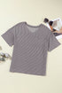 Corded V Neck Short Sleeve Loose Fit Pocket Tee