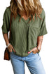 Corded V Neck Short Sleeve Loose Fit Pocket Tee