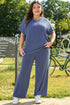 Corded V Neck Tee And Wide Leg Loungewear