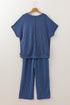 Corded V Neck Tee And Wide Leg Loungewear
