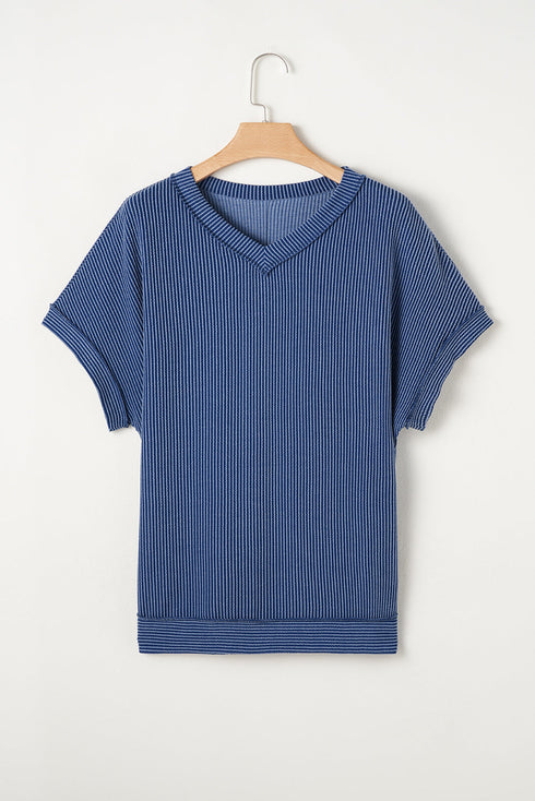 Corded V Neck Tee And Wide Leg Loungewear