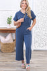 Corded V Neck Tee And Wide Leg Loungewear