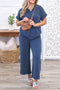 Corded V Neck Tee And Wide Leg Loungewear