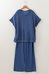 Corded V Neck Tee And Wide Leg Loungewear