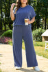 Corded V Neck Tee And Wide Leg Loungewear