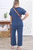 Corded V Neck Tee And Wide Leg Loungewear
