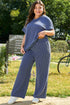 Corded V Neck Tee And Wide Leg Loungewear