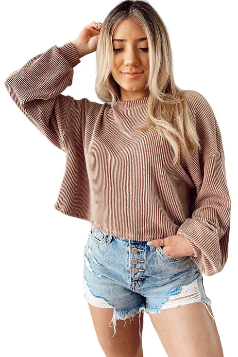 Cording Drop Shoulder Puff Sleeve Casual Blouse