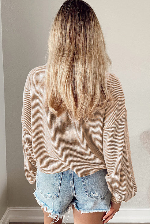 Cording Drop Shoulder Puff Sleeve Casual Blouse